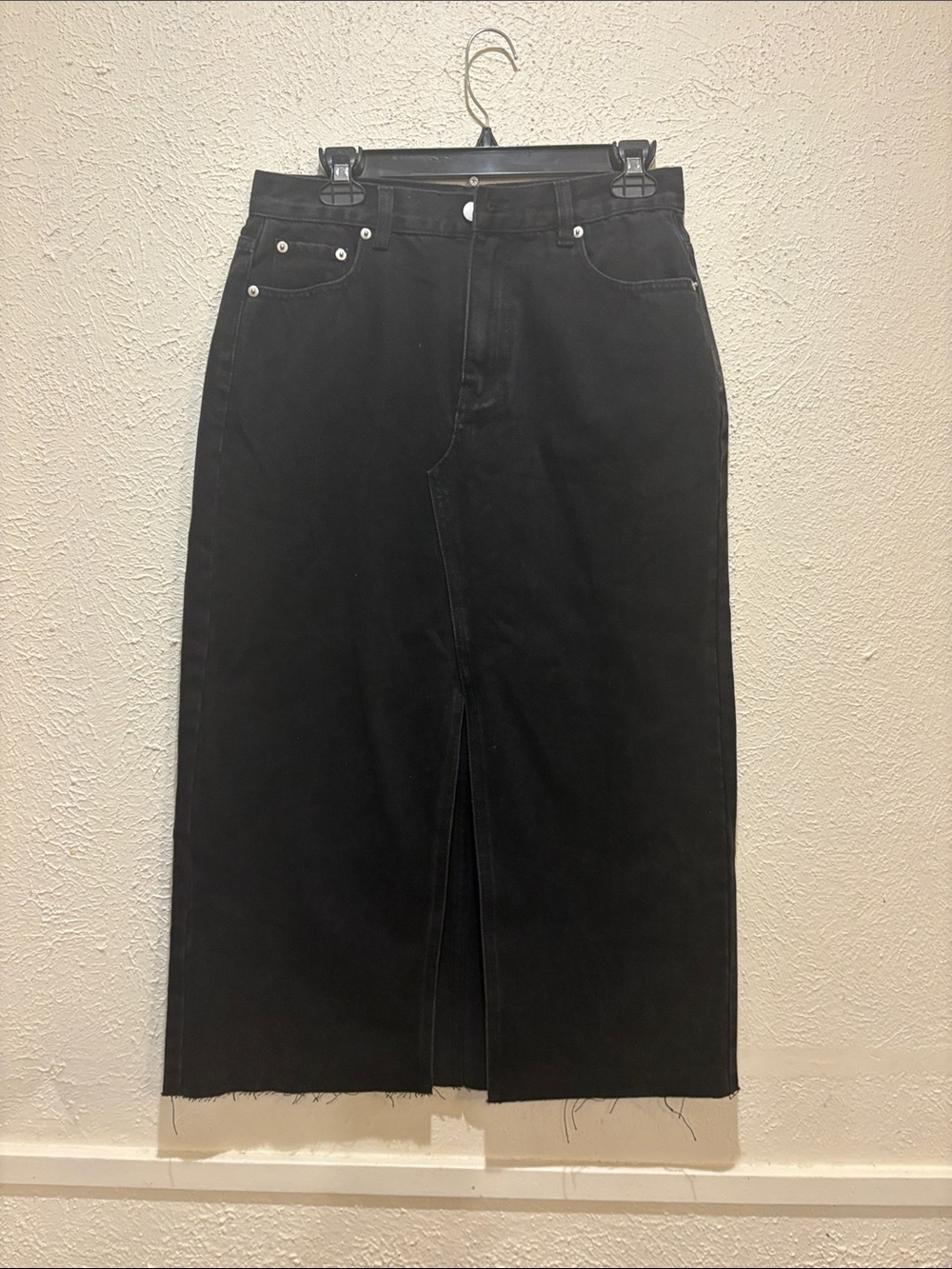 Black Maxi Denim Skirt with Front Slit